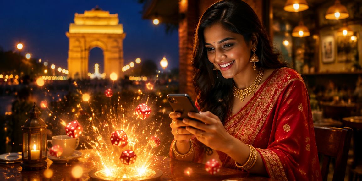 Delhi India Gate area with live casino dice game played by local players